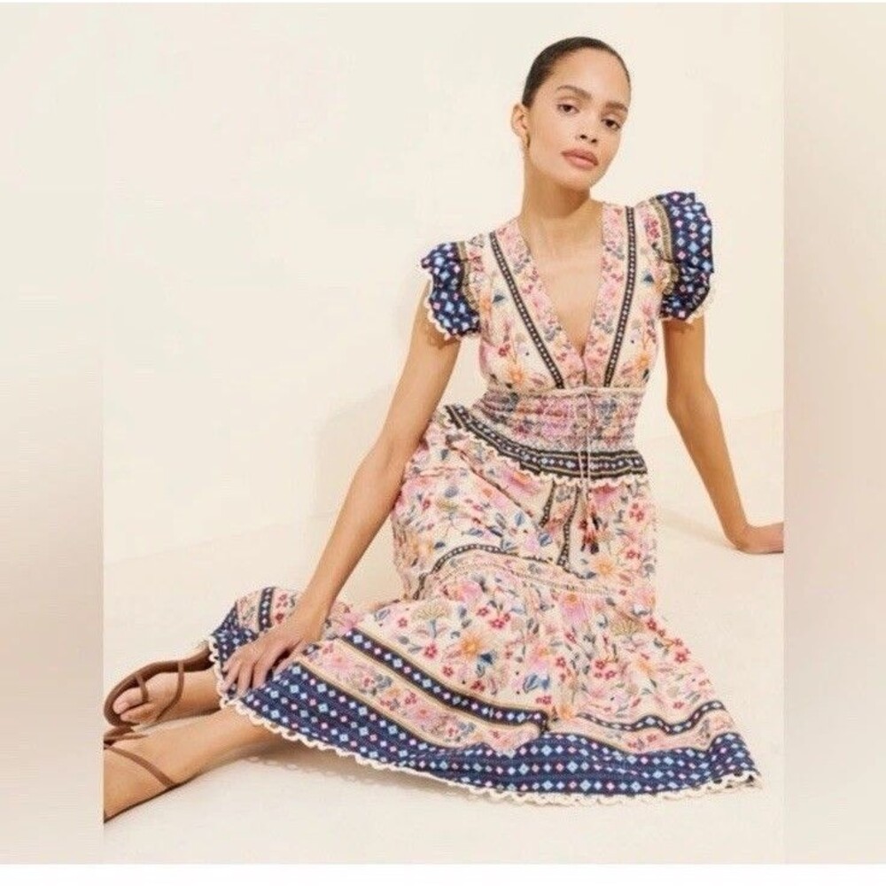 FARM RIO Cream Superbloom Tapestry Maxi Dress Small